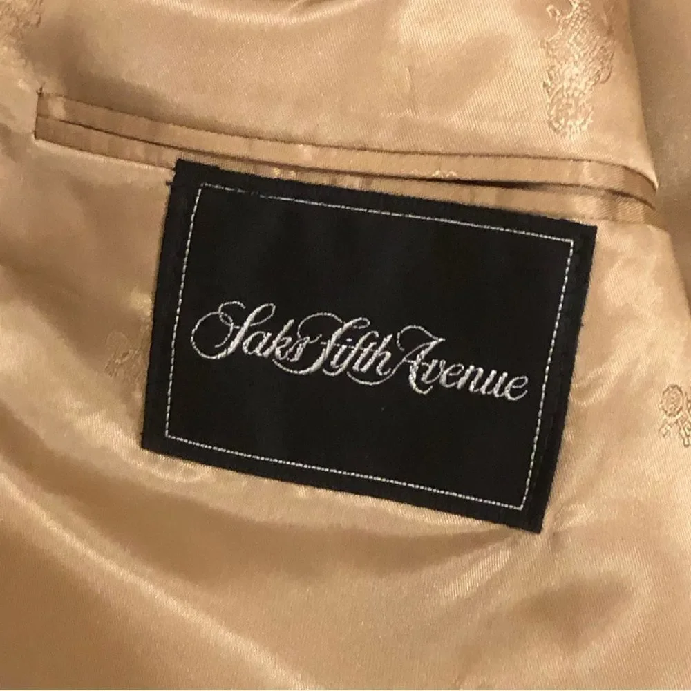 SAKS FIFTH AVENUE Men’s Houndstooth Camel Hair Brown and Black Blazer Sz 44R